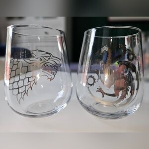 Game Of Thrones Stemless Wine Glasses Metallic Targaryen And Stark Sigils